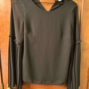 618 Sheer Black Bell Sleeve Pleated Blouse. No size tag